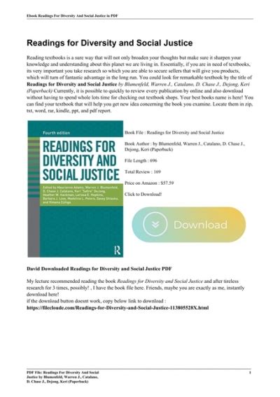 For over 30 years, Teaching for Diversity and Social Justice has been the definitive sourcebook of theoretical foundations, pedagogical and design frameworks, and curricular models for social justice teaching practice. . Readings for diversity and social justice 4th edition free